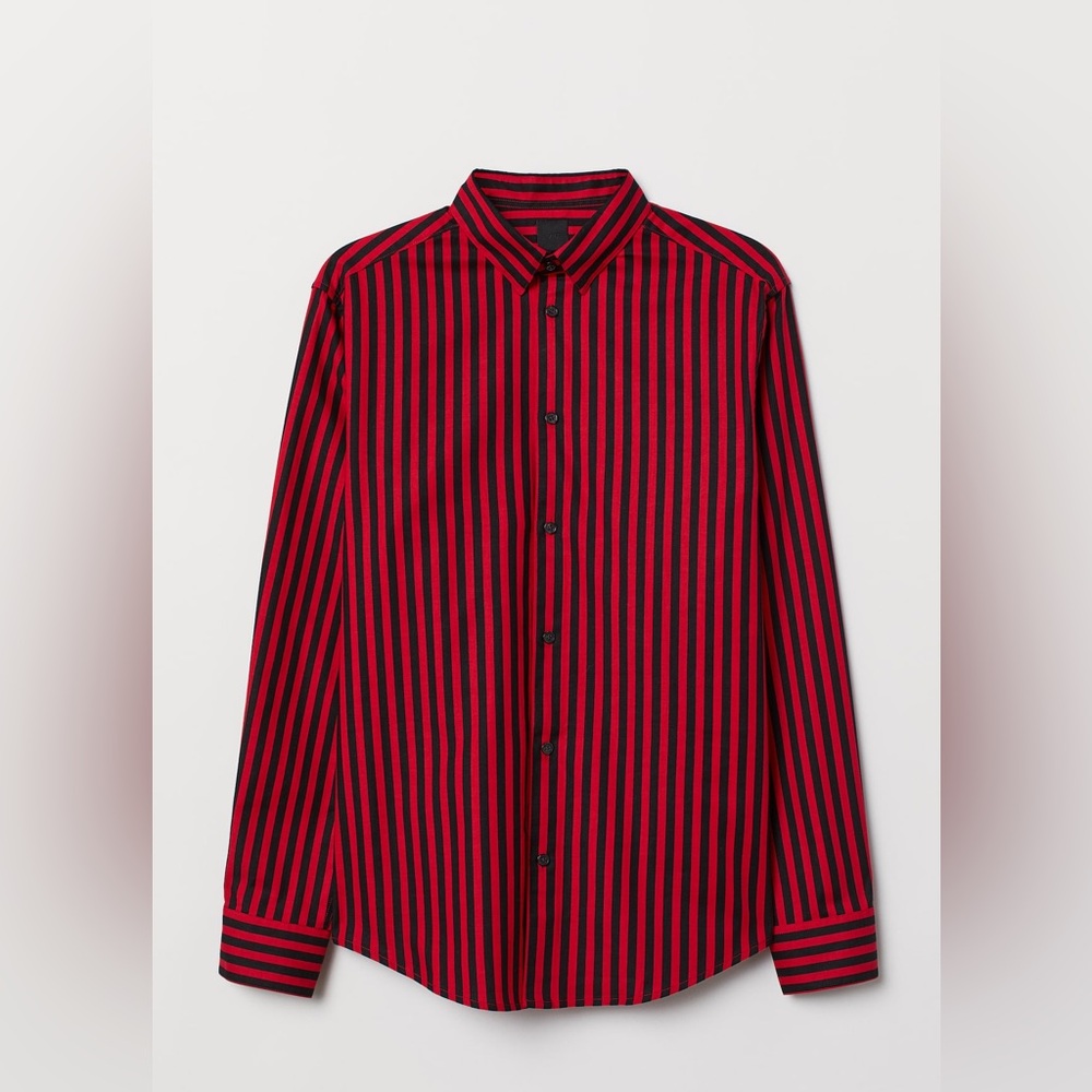 H&M Red Striped Longsleeve Dress Shirt XL